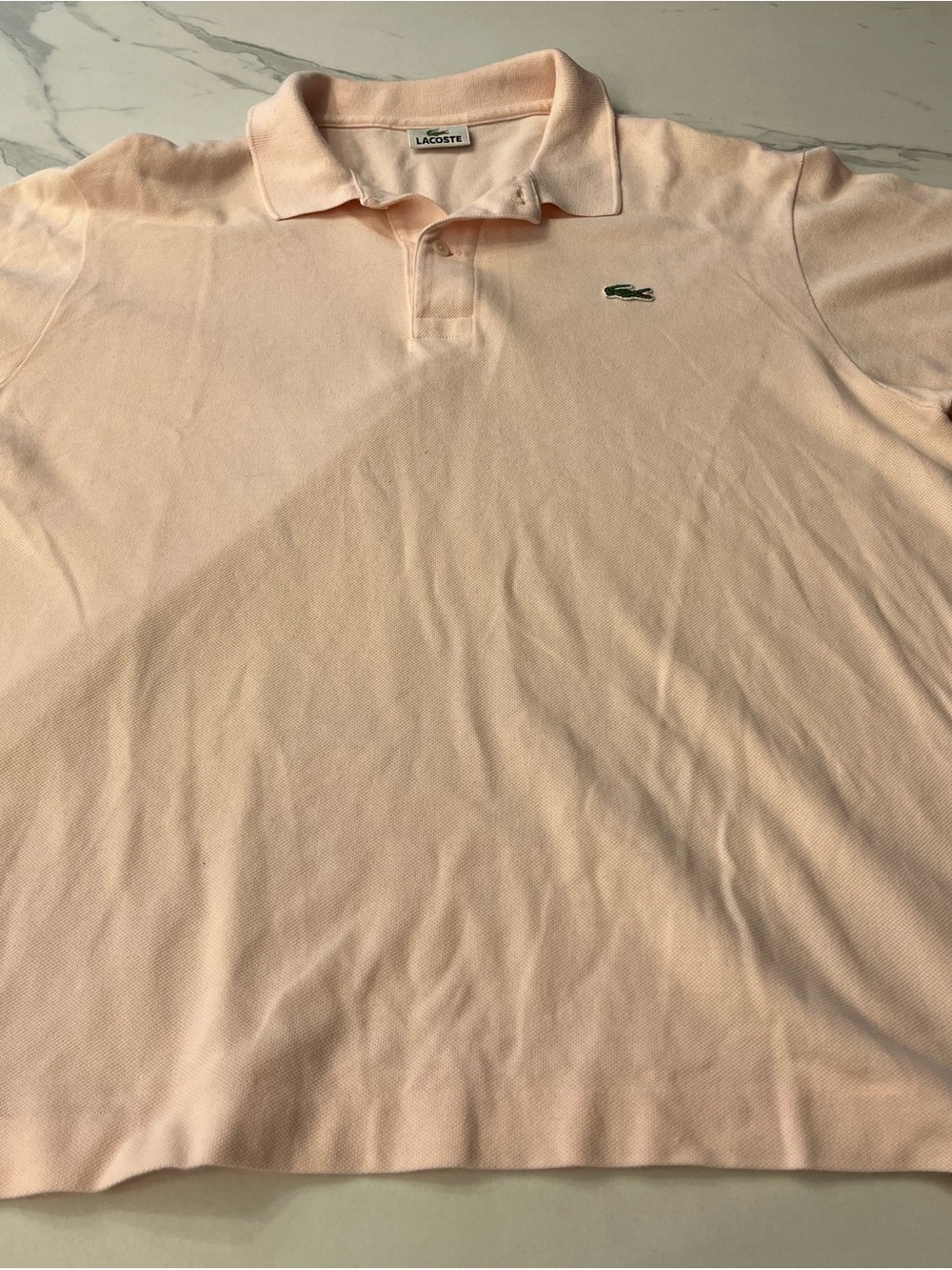 Lacoste Men's Polo Shirt in Pale Pink with Green Crocodile Logo
